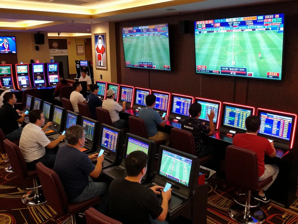 Engaged bettors strategizing sports bets at fb88 kèo nhà cái during live match updates.