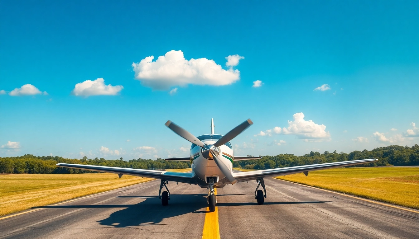 Pilot training at flight schools in savannah with a light aircraft taking off in clear blue skies.