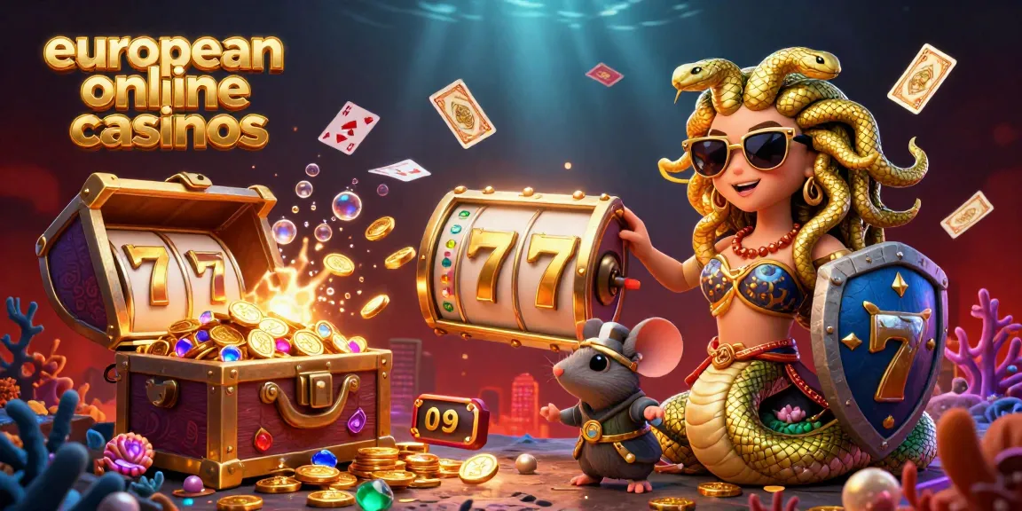 Explore vibrant gameplay with european online casinos, featuring Medusa and a warrior mouse amidst dynamic gaming elements.