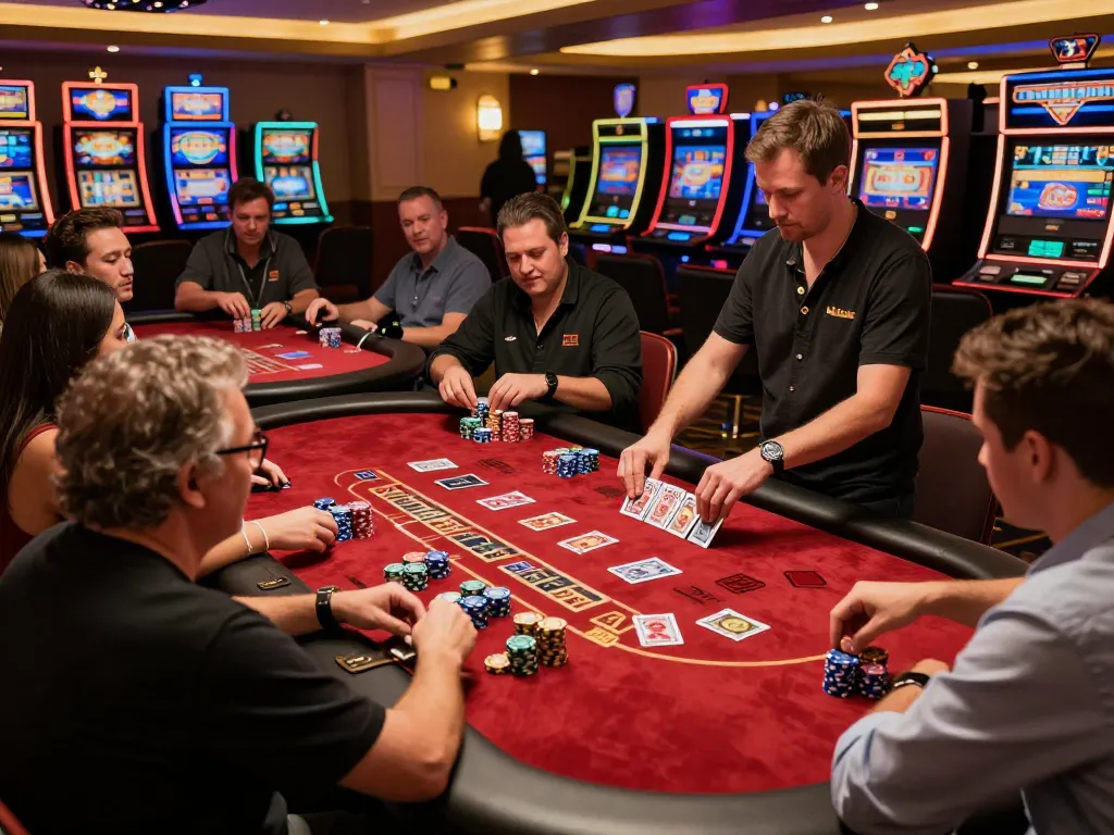 Players enjoying blackjack at okwin casino, showcasing excitement and strategy