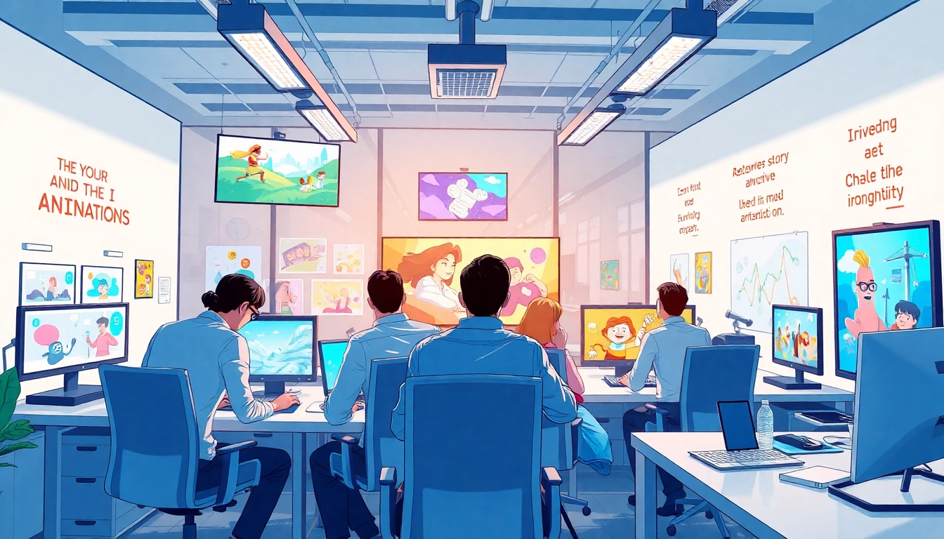Animationsagentur team brainstorming ideas in a creative workspace.