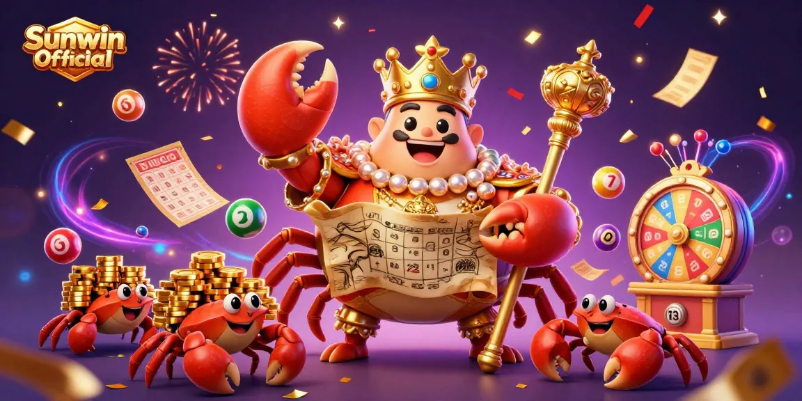 Experience thrilling games with Sunwin Official featuring a golden crab emperor surrounded by vibrant casino elements.