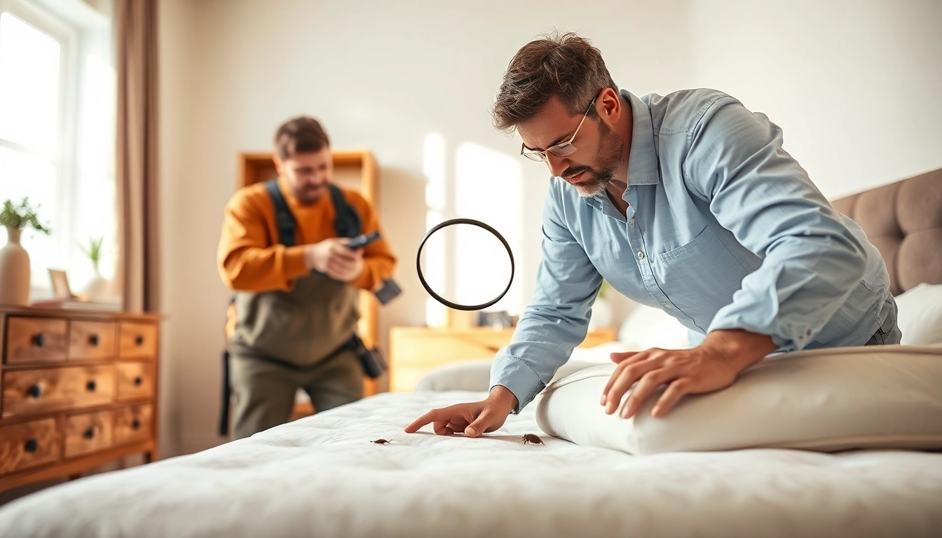 Expert demonstrating effective bed bug control techniques in a clean bedroom.