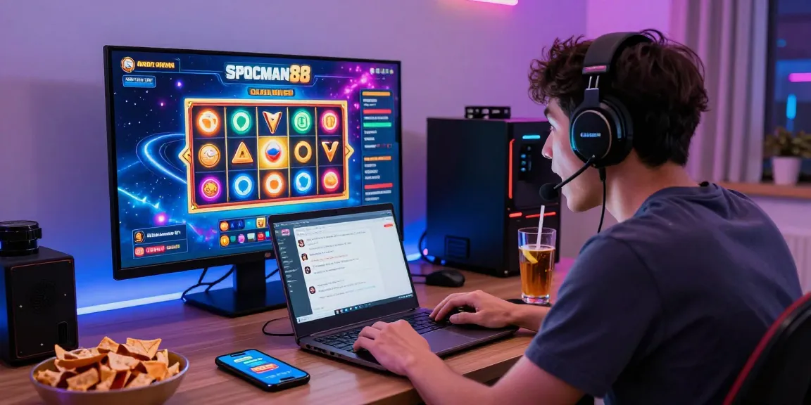 Player enjoying a thrilling session on spaceman88 online slots with colorful screens and vibrant atmosphere