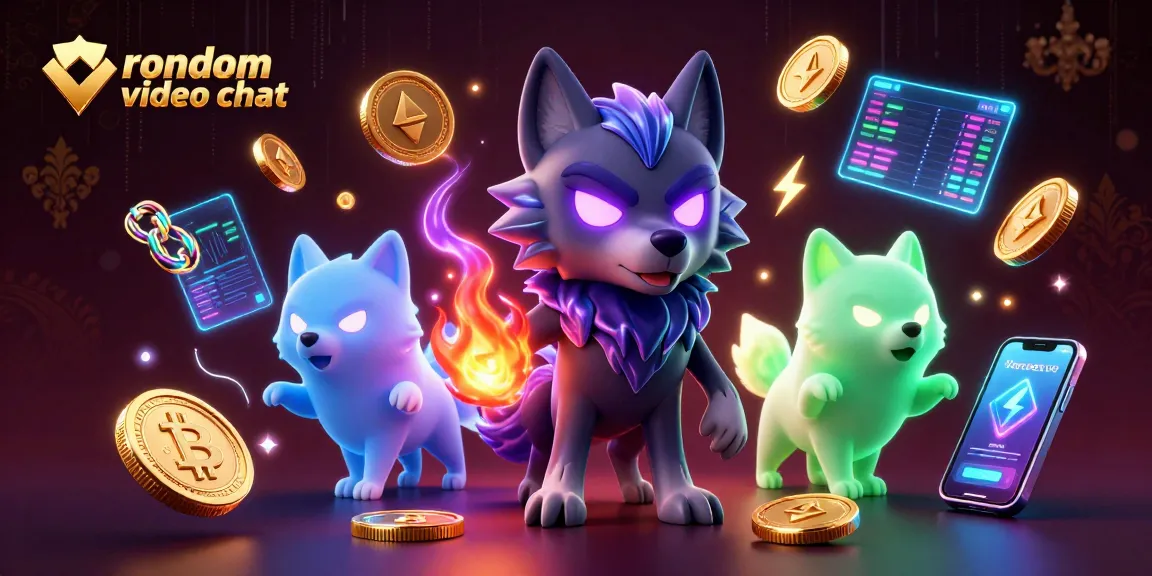 Experience random video chat with engaging ghostly wolves and vibrant crypto elements.