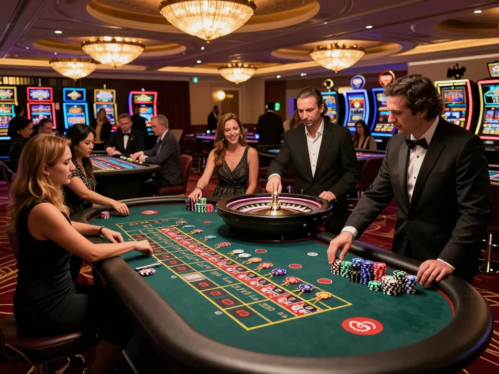 Experience top quality widgets in a lively casino atmosphere with players engaging at a roulette table.