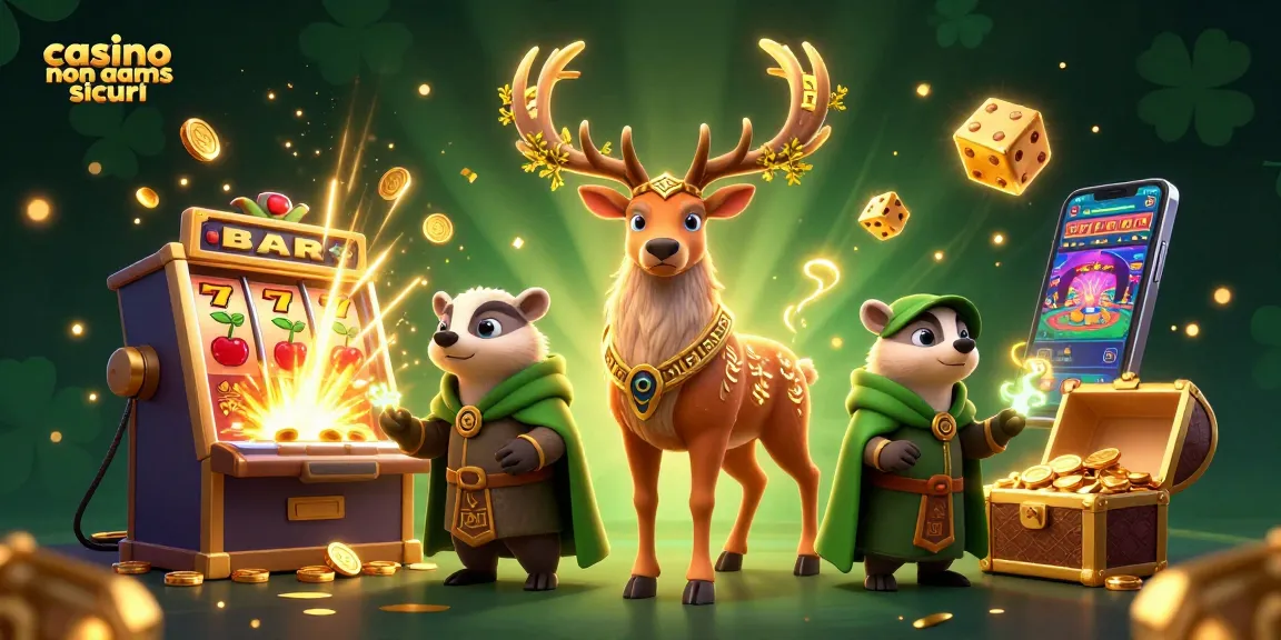 Esplora i casinò non AAMS sicuri attraverso un'illustrazione vivace di giochi e premi