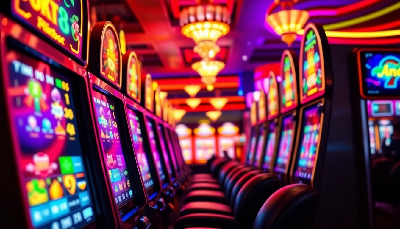 Menampilkan slot depo 1k di mesin slot digital dengan suasana kasino yang hidup.