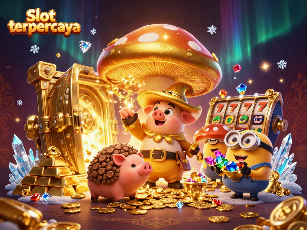 Menang besar di slot terpercaya dengan ilustrasi magis bijaksana dan harta karun berkilauan.