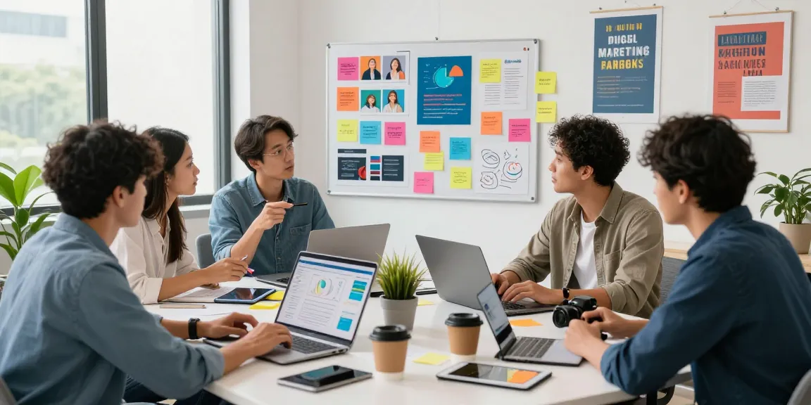 The best social media marketing agency in Malaysia team collaborating creatively in a vibrant office setting.
