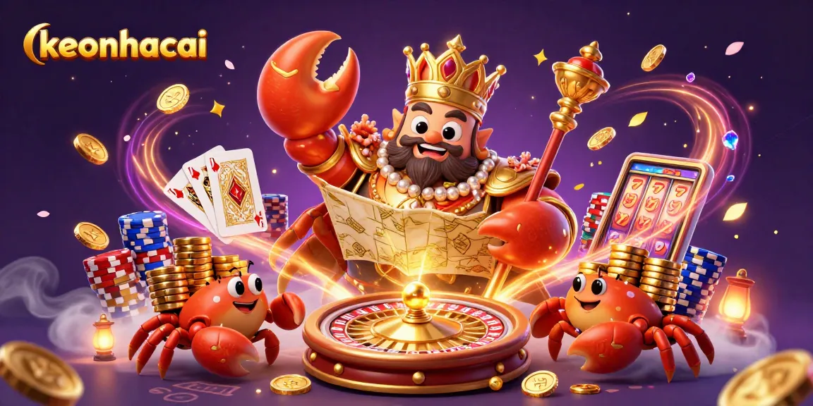 Experience keonhacai with vibrant casino action featuring a golden crab emperor and treasure elements.
