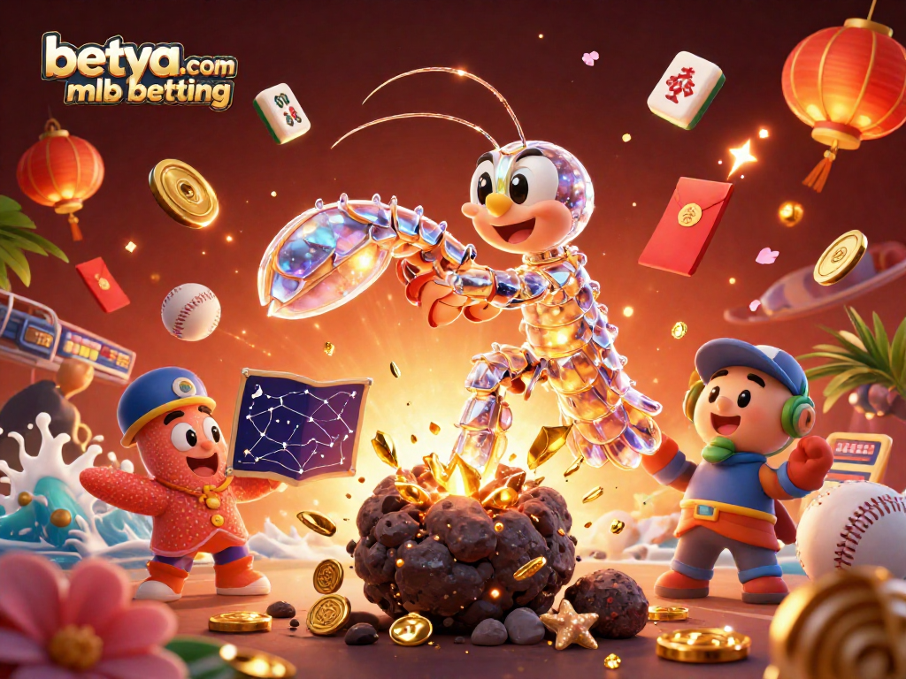 Engage in betya.com mlb betting with a vibrant 3D scene of a mantis shrimp and starfish amidst sports elements.