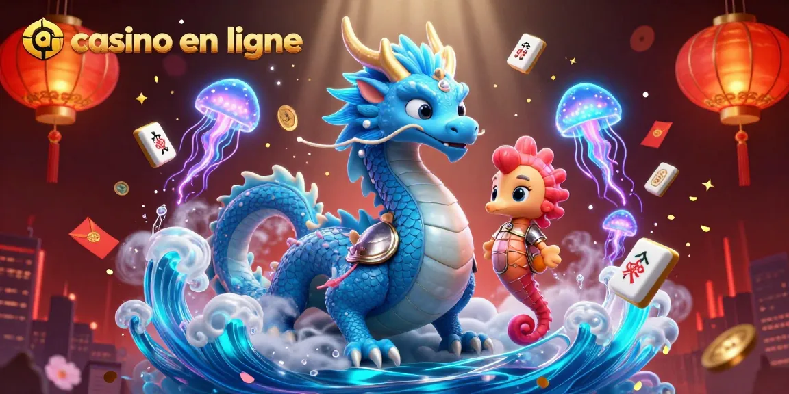 Capture de l'univers du casino en ligne avec un dragon azur et un hippocampe, pleine de magie sous-marine.
