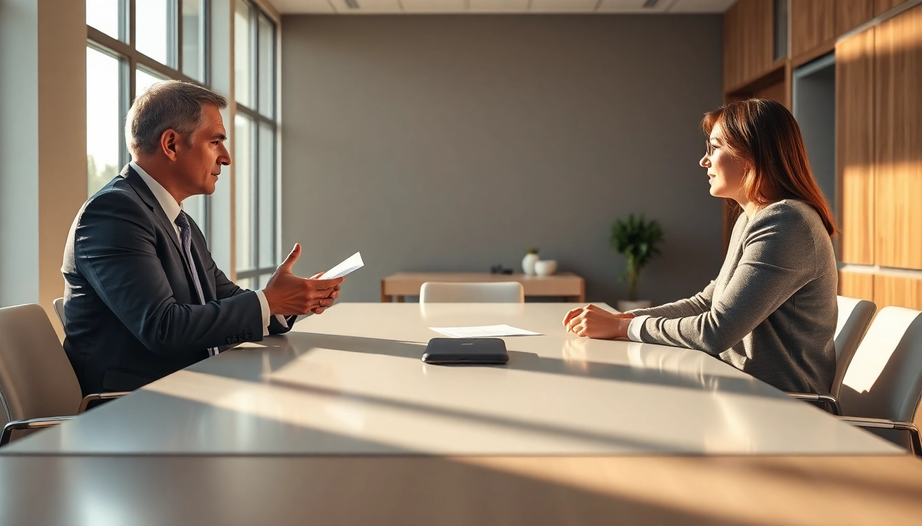 Mediation session with a professional mediator facilitating discussion between clients.