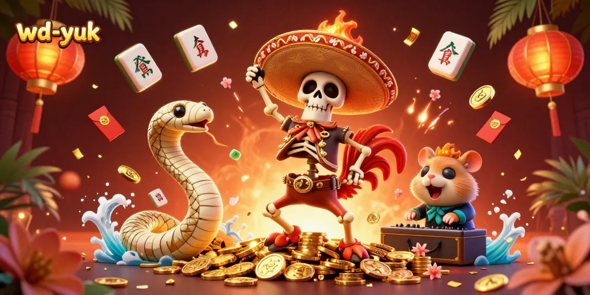 wd-yuk brings excitement with a victory dance among golden coins in this vibrant casino illustration