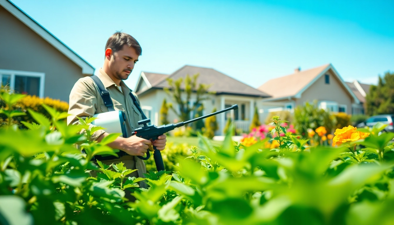 Ensure effective pest control services with a professional technician in a vibrant garden setting.