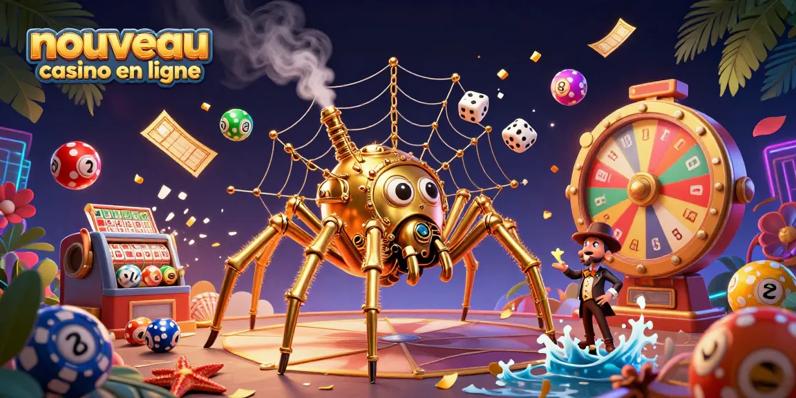 Illustration dynamique de nouveau casino en ligne attirant des joueurs avec des symboles de loterie colorés et des jeux