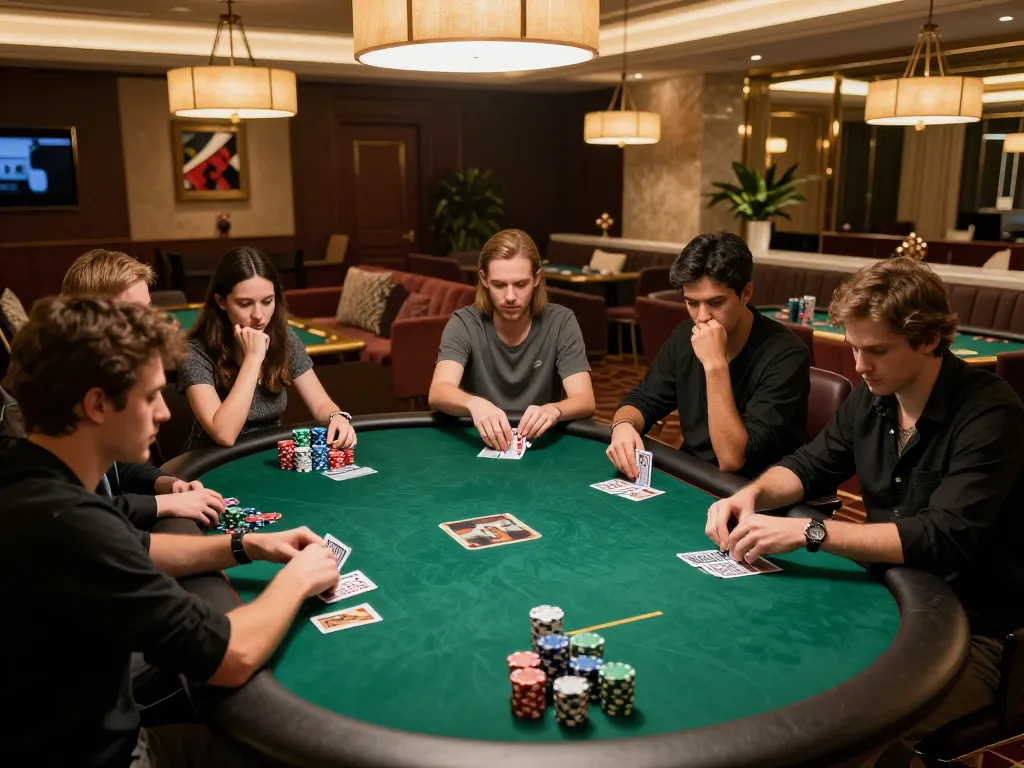 Intense poker gameplay at UU88, featuring players strategizing with colorful chips and high-stakes action.