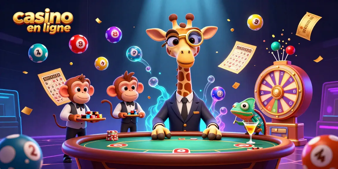 Joueur de casino en ligne avec une girafe de luxe sur une table de poker, ambiance dynamique.