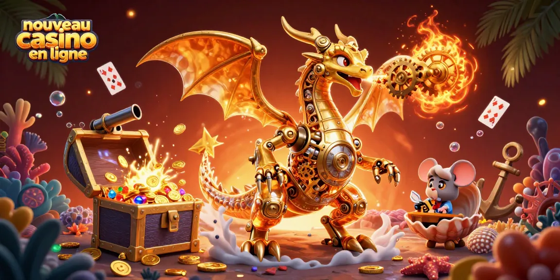 Illustration vivante de dragons et trésors représentant le nouveau casino en ligne, avec des éléments de jeu captivants.