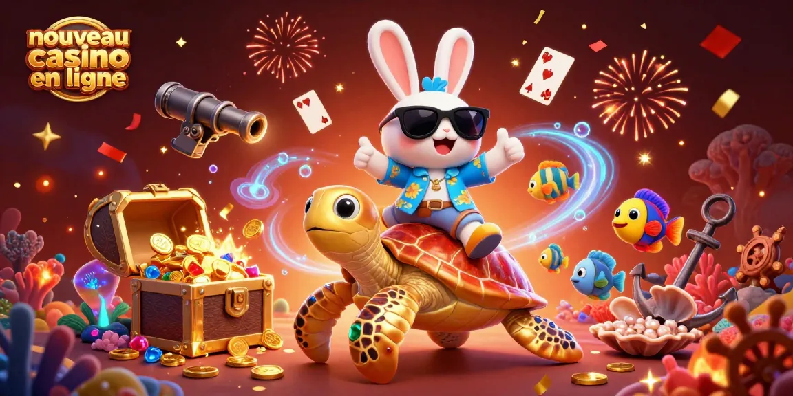 Visualisation captivante d'un nouveau casino en ligne avec un lapin chanceux et une tortue dorée.