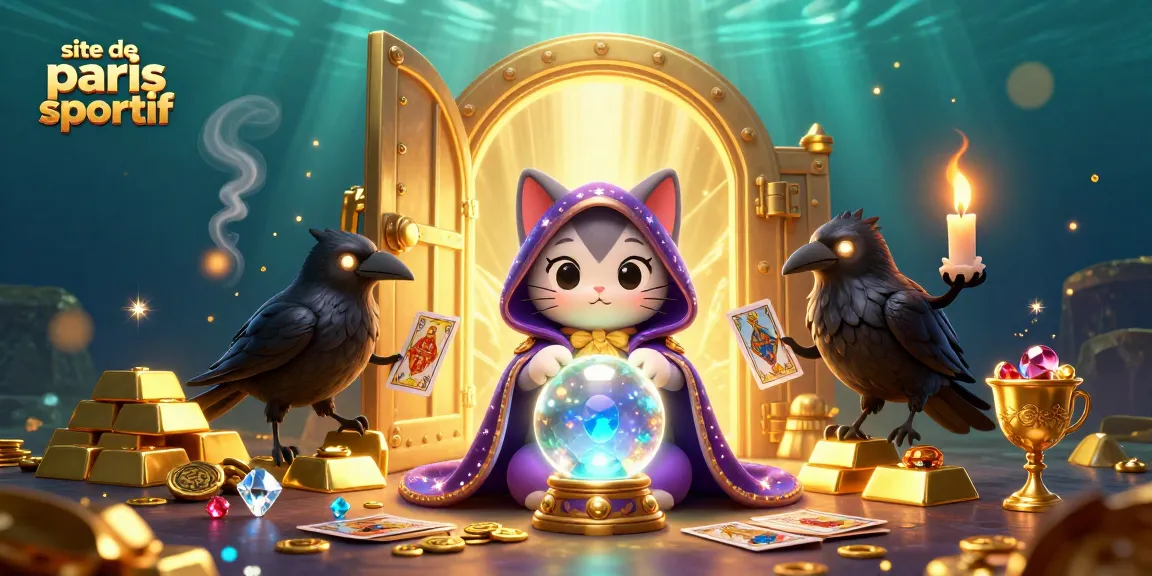 Pariez sur le site de paris sportif tout en profitant d'une illustration fascinante d'un chat mystique et de ses compagnons.