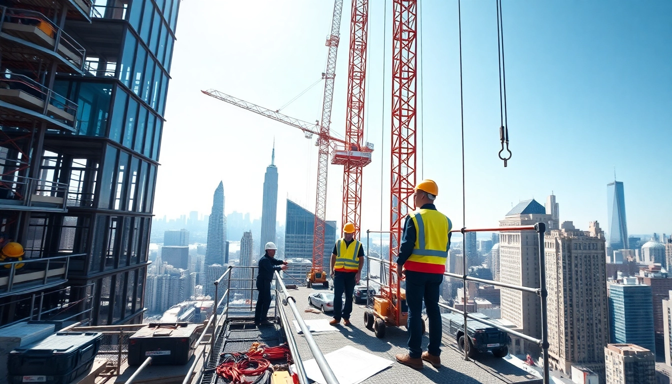 New York City General Contractor overseeing a construction project in a bustling urban setting.
