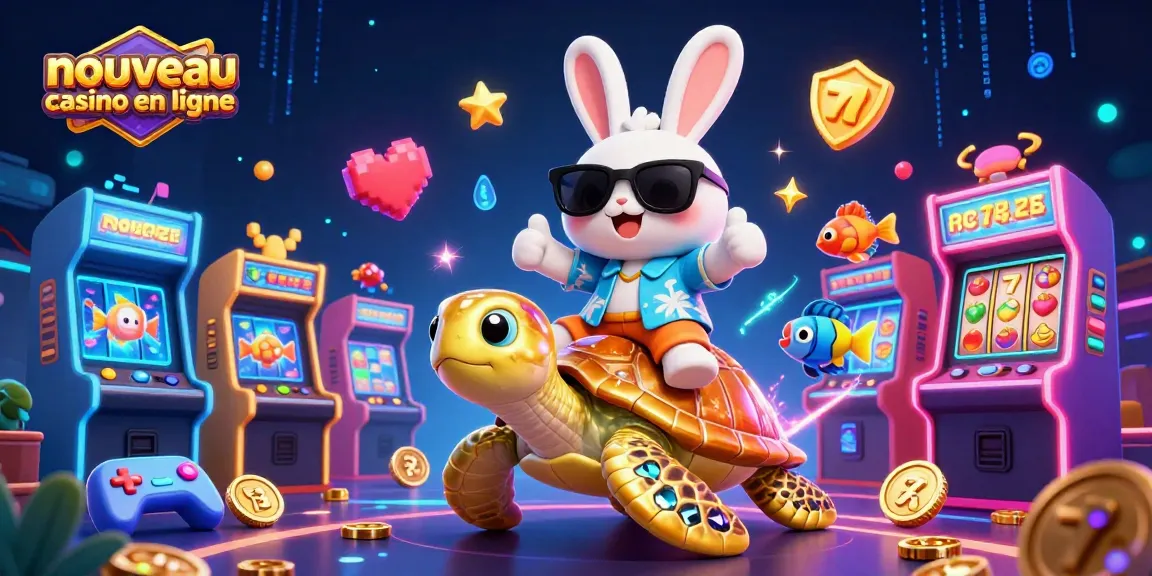 Découvrez des jeux captivants dans un nouveau casino en ligne avec un lapin chanceux et une tortue dorée.