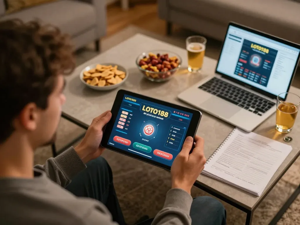 Catch the excitement of LOTO188 online poker gameplay from home, showcasing a player focused and immersed.