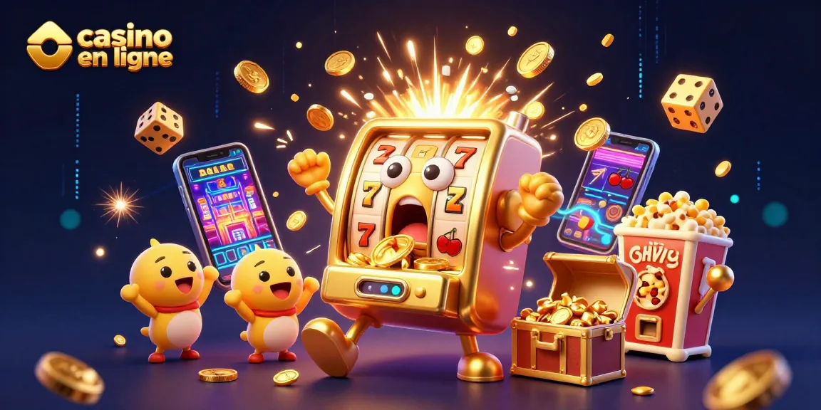 Gagnez avec le casino en ligne, machines à sous dorées explosant de pièces et animations festives.