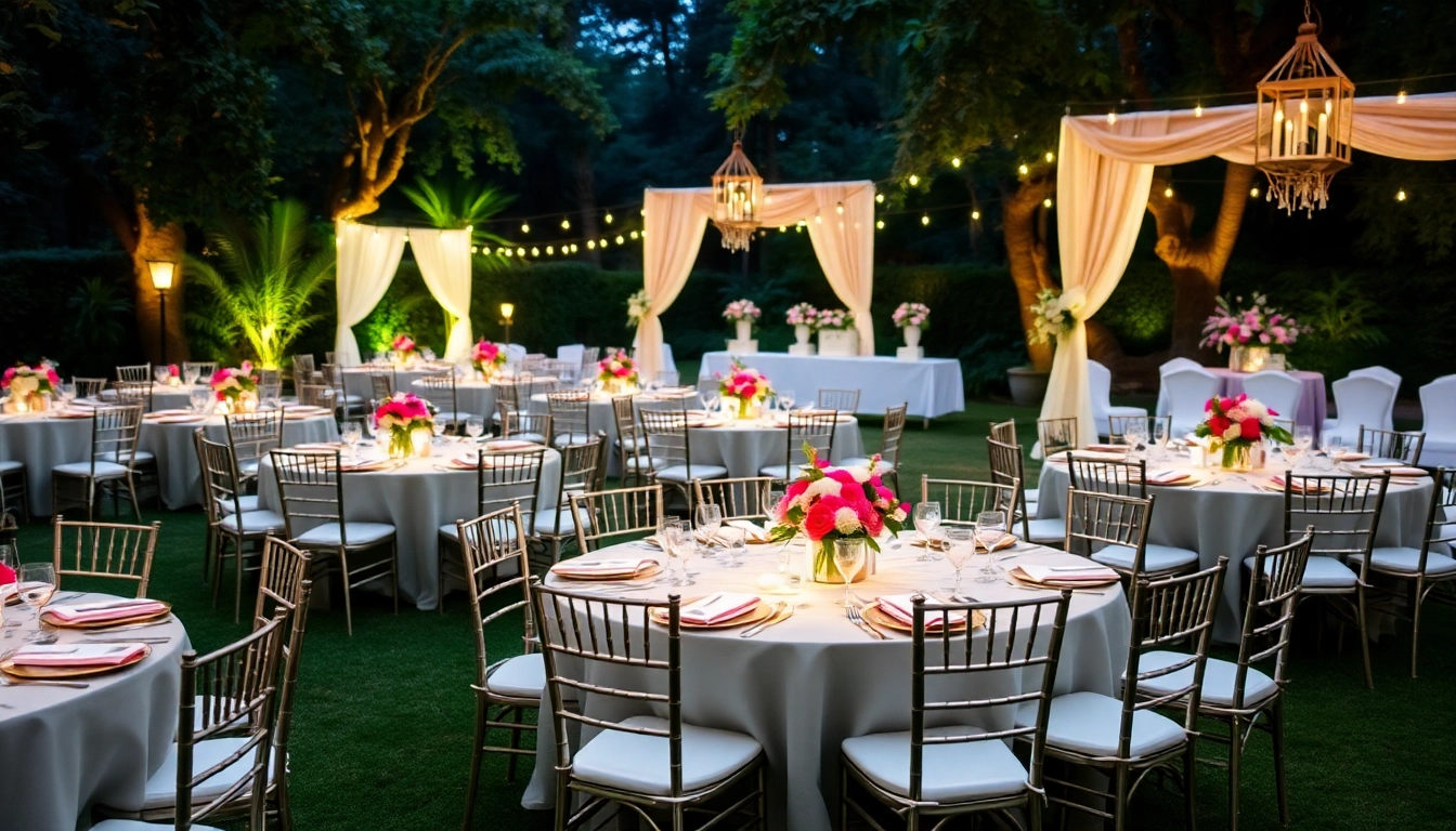 Stunning event rentals for outdoor gatherings featuring elegantly arranged tables and vibrant decor.