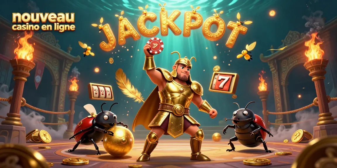 Visuel illustrant un nouveau casino en ligne avec un scarabée en armure et un jackpot flamboyant.