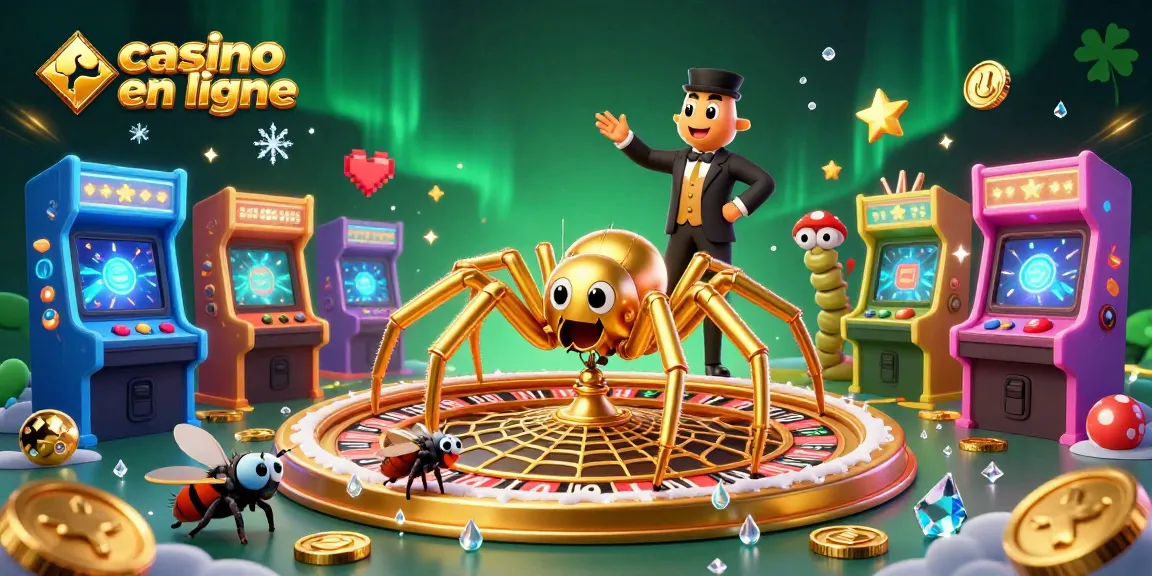Jouez à casino en ligne avec une araignée dorée et une ambiance colorée de jackpot.