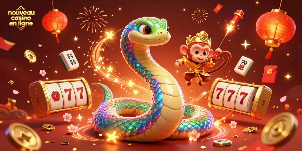 Jeux d'argent au nouveau casino en ligne avec un serpent arc-en-ciel et des éléments festifs