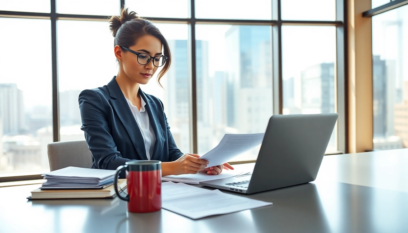 Analyzing Federal and State contracts in a contemporary office with a professional atmosphere.