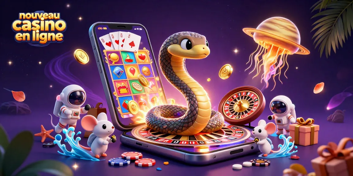 Illustration dynamique d'un nouveau casino en ligne avec des personnages de jeu, des mises et des éléments de roulette.