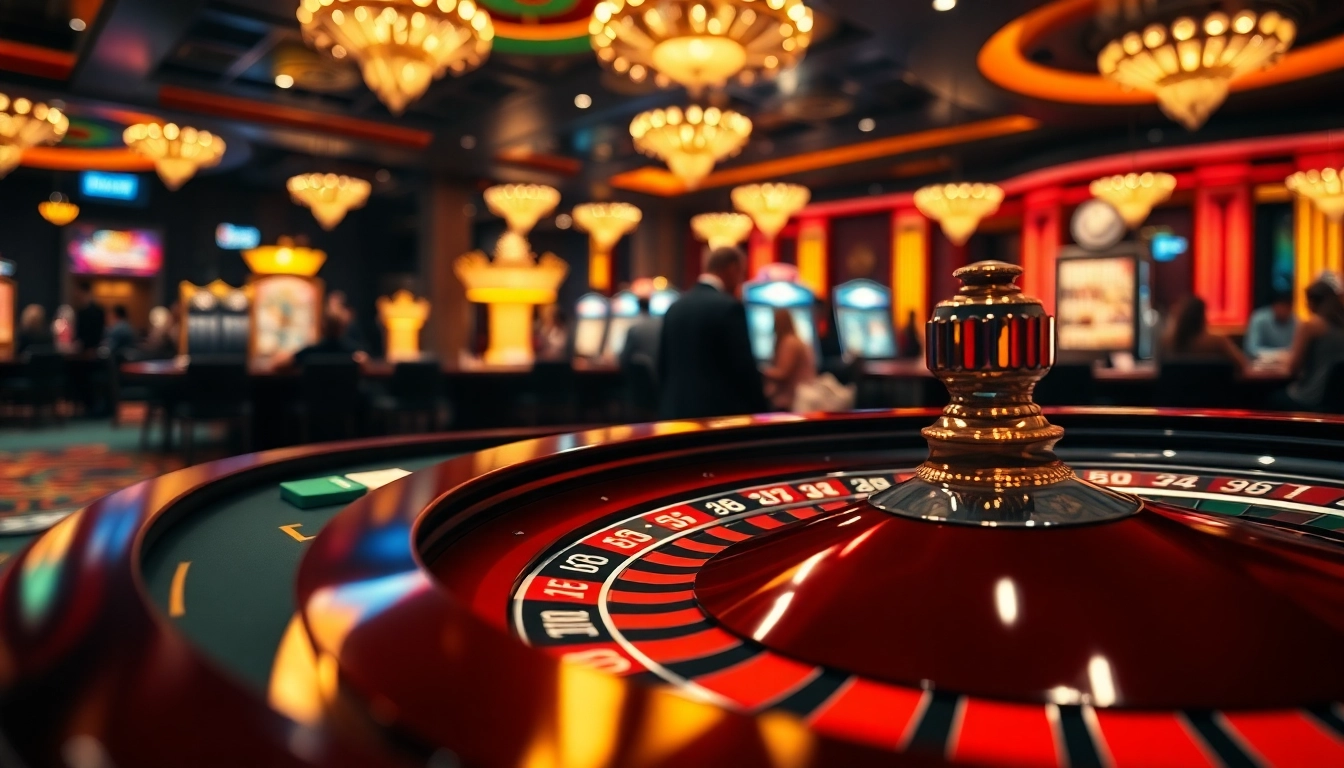 Begeisterte Spieler beim casino spielen an einem Roulette-Tisch in einem lebhaften Casino.
