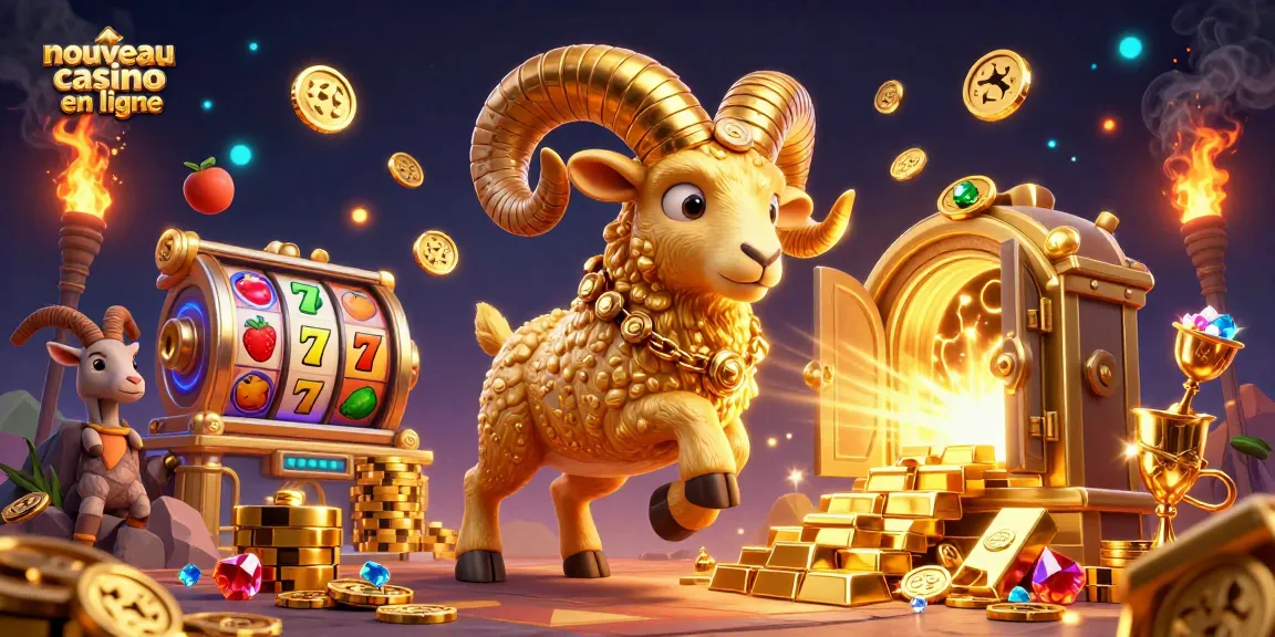 Découvrez le nouveau casino en ligne avec un bélier d'or, machines à sous, et trésors scintillants.