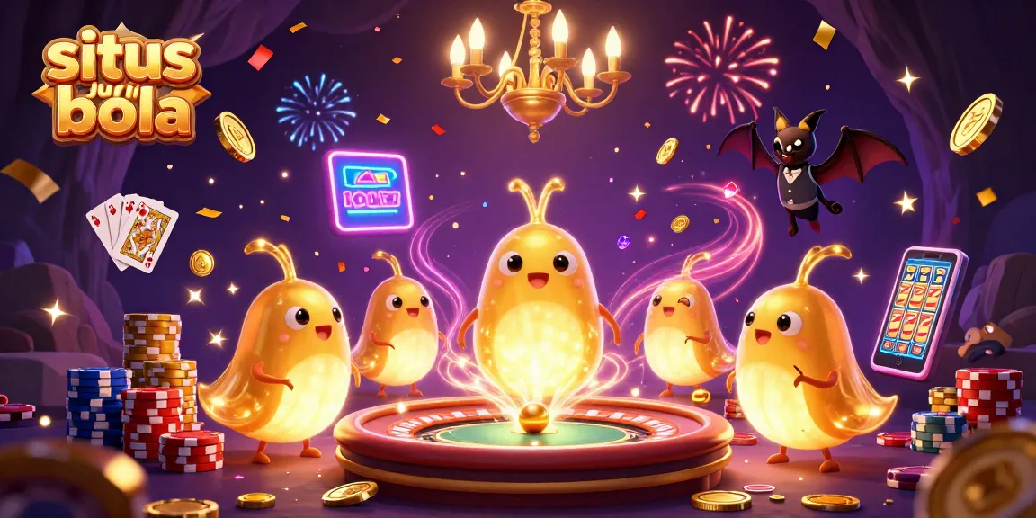 Engage in situs judi bola with a whimsical cave casino scene, featuring glowworms and casino elements.