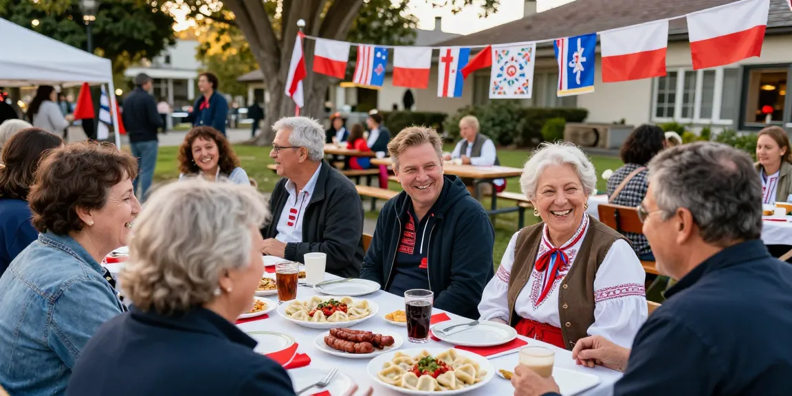 Community members at https://www.sfpol.com/ enjoying Polish culture together in a festive outdoor setting.