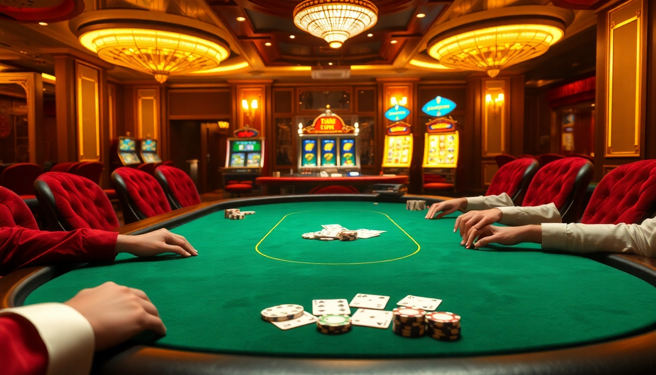 Experience the thrill of kpi4d at a vibrant casino poker table surrounded by excitement.