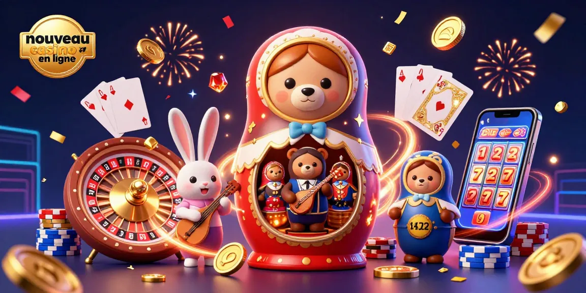Rejoignez l'excitation du nouveau casino en ligne avec nos ours Matriochka dealers et une ambiance festive.