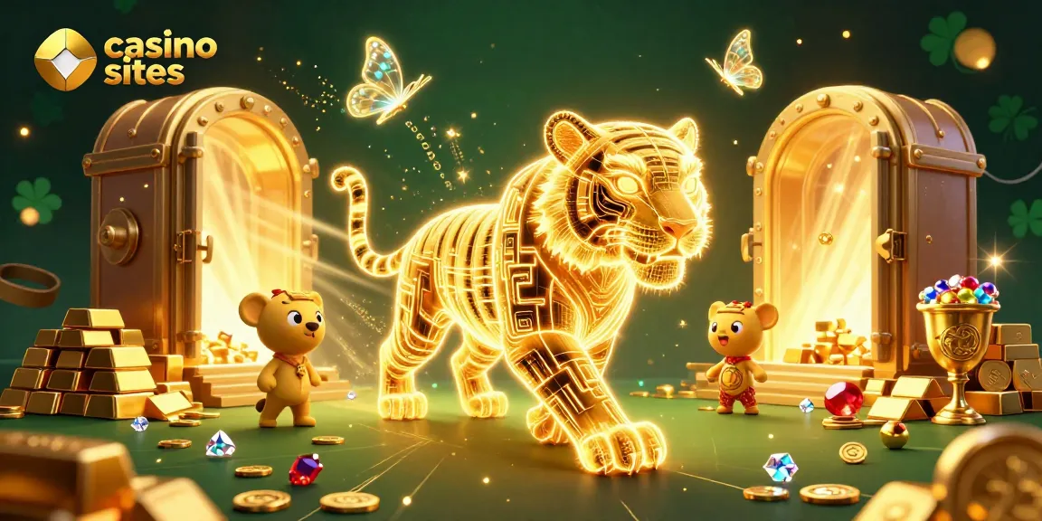 Engage in thrilling gameplay at casino sites, featuring vibrant golden tiger and gems