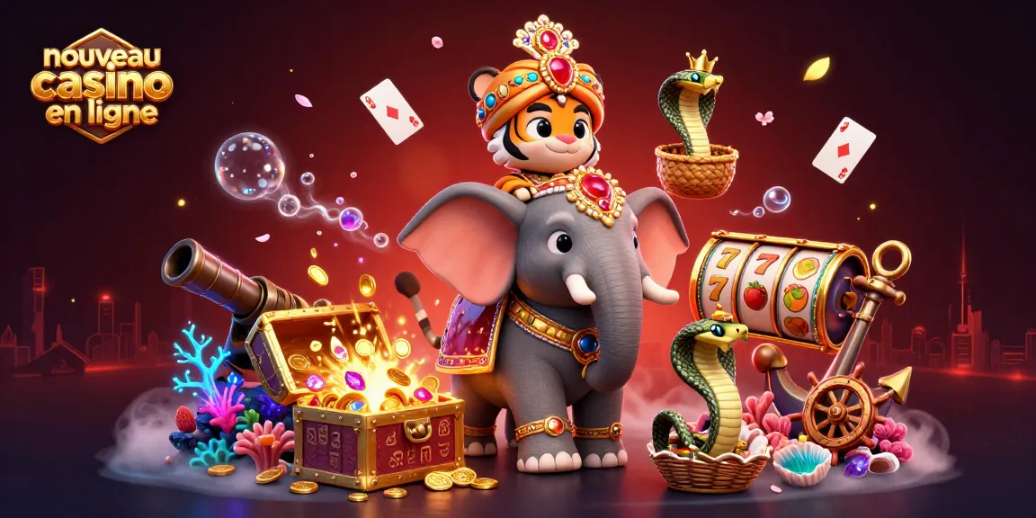 Illustration dynamique de maharaja tigre et éléphant pour un nouveau casino en ligne avec des éléments de jeu.