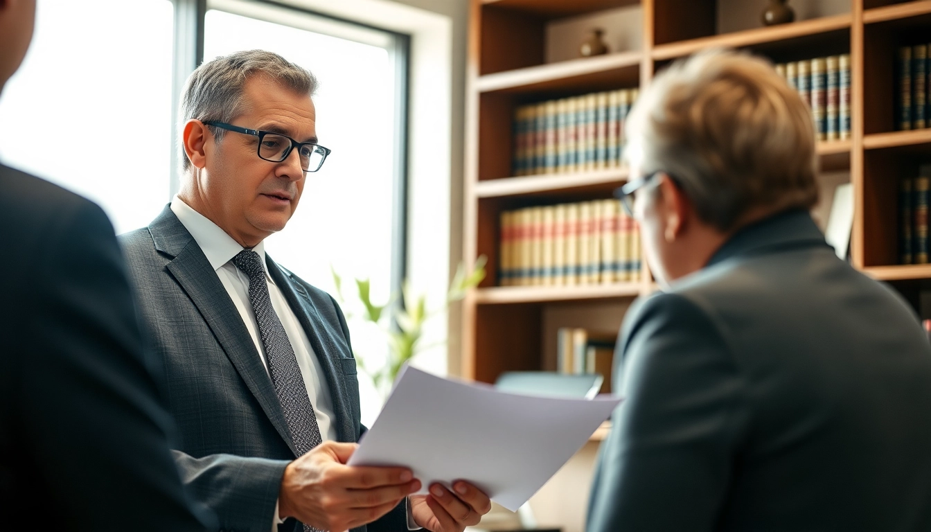 Clearwater truck accident attorney engaging with a client in a bright, modern office setting.