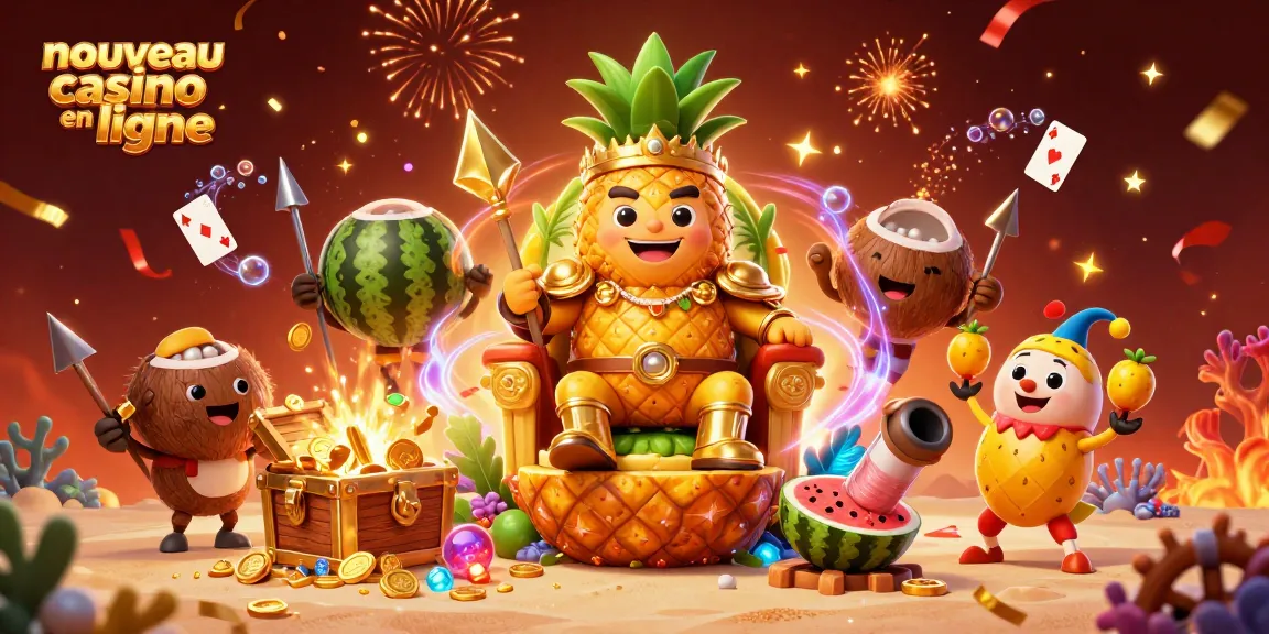 Découvrez le nouveau casino en ligne avec le roi ananas entouré de joyaux et de jeu dynamique.