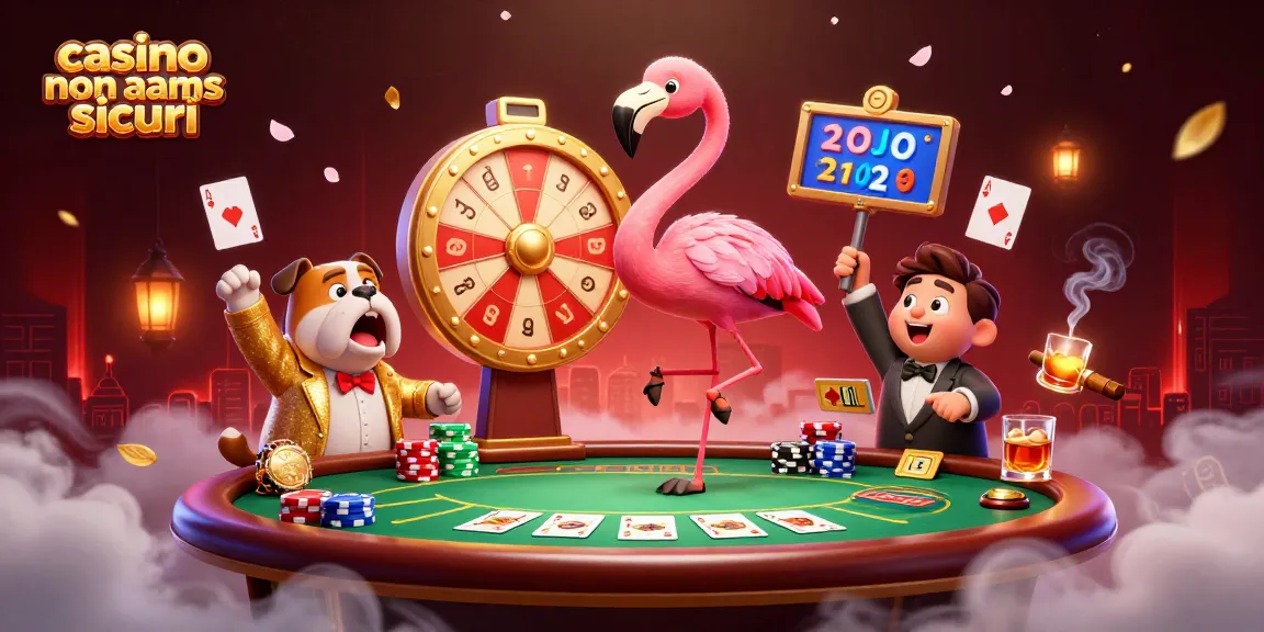 Giocando nei casino non aams sicuri, il bulldog e il flamingo danno vita a una scena di festa.