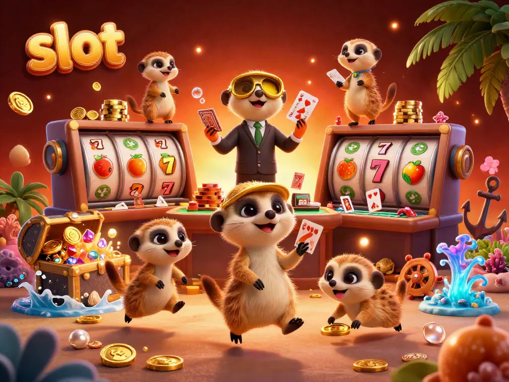 Spin and win with slot themes as meerkats run an animated casino operation in vibrant 3D.