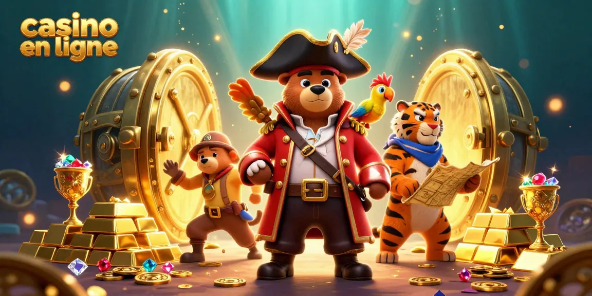 Découvrez l'excitation du casino en ligne avec un ours capitaine pirate et des trésors scintillants.