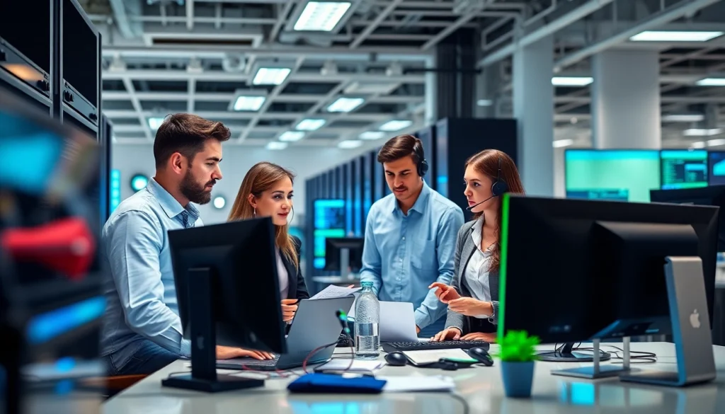 Engage with our IT support service team providing expert solutions in a vibrant office.